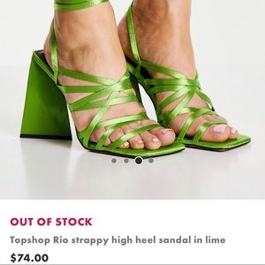 Topshop “Rio strappy high heel in lime” with square chunky heel.